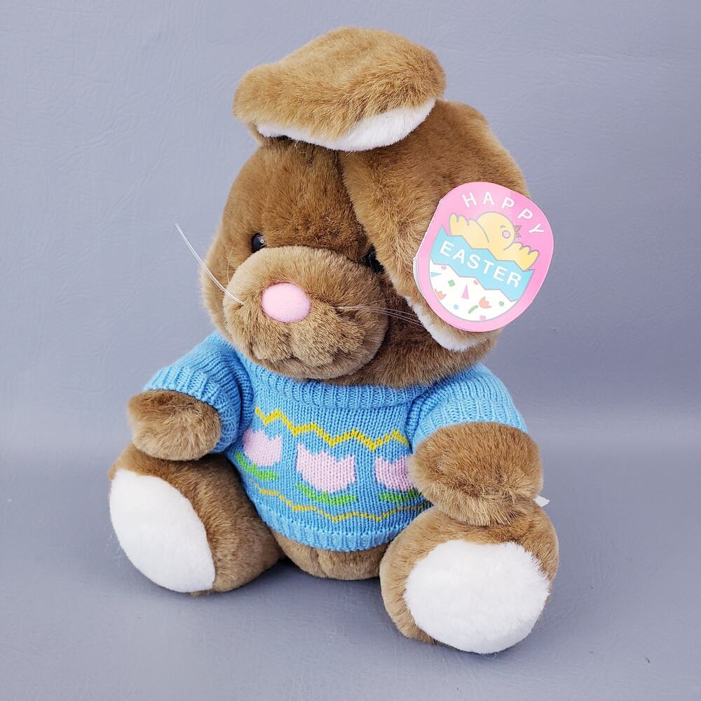 NOS Dakin 12 inch Sunny Day Easter Bunny 1986 Blue Sweater Plush Stuffed Animal